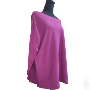 Cable & Gauge 3x Boysenberry sweater gold button shoulder detail 3/4 sle…